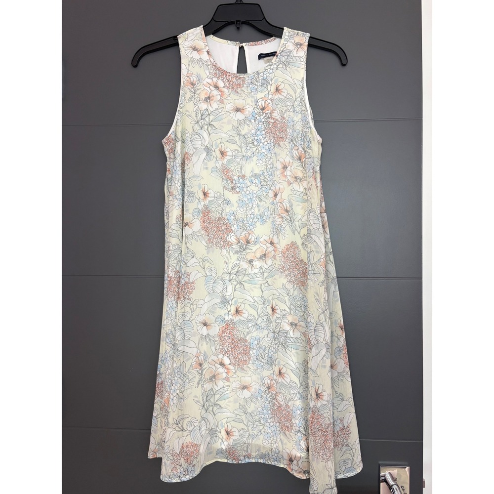 Tommy Hilfiger Womens Floral Sleeveless Shift Dress Cream Blue Peach Size 8